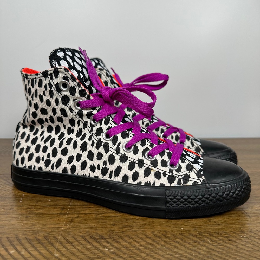 Converse Chuck Taylor All Star Womens 8 Black White Dalmatian Print Hi Top Shoes